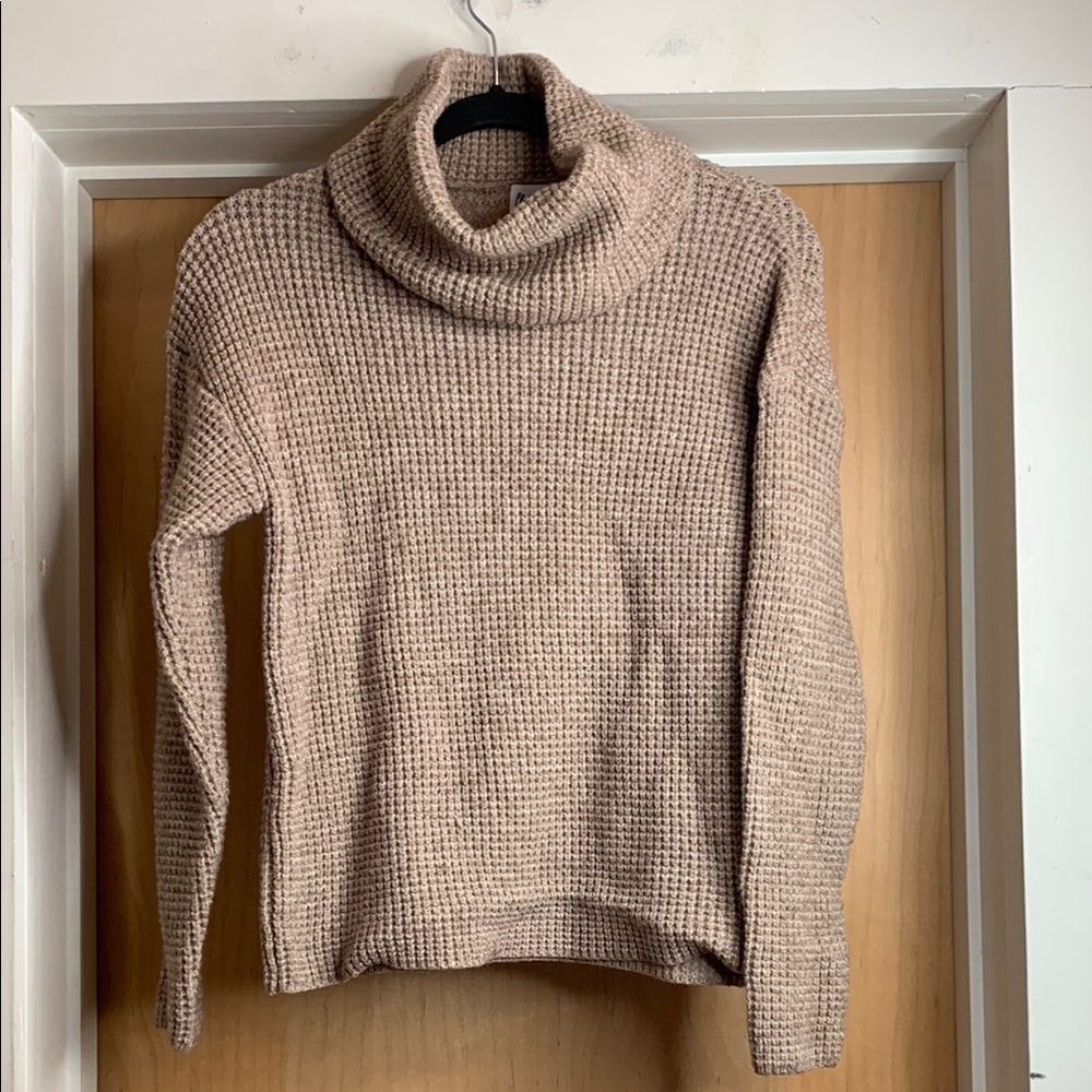 Polly  Princess  Cozy Tan Waffle Knit Turtleneck Sweater.  Size Small/Medium